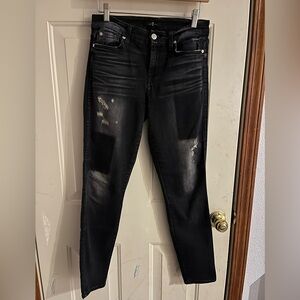 7 For All Mankind Black Distressed Skinny Jeans